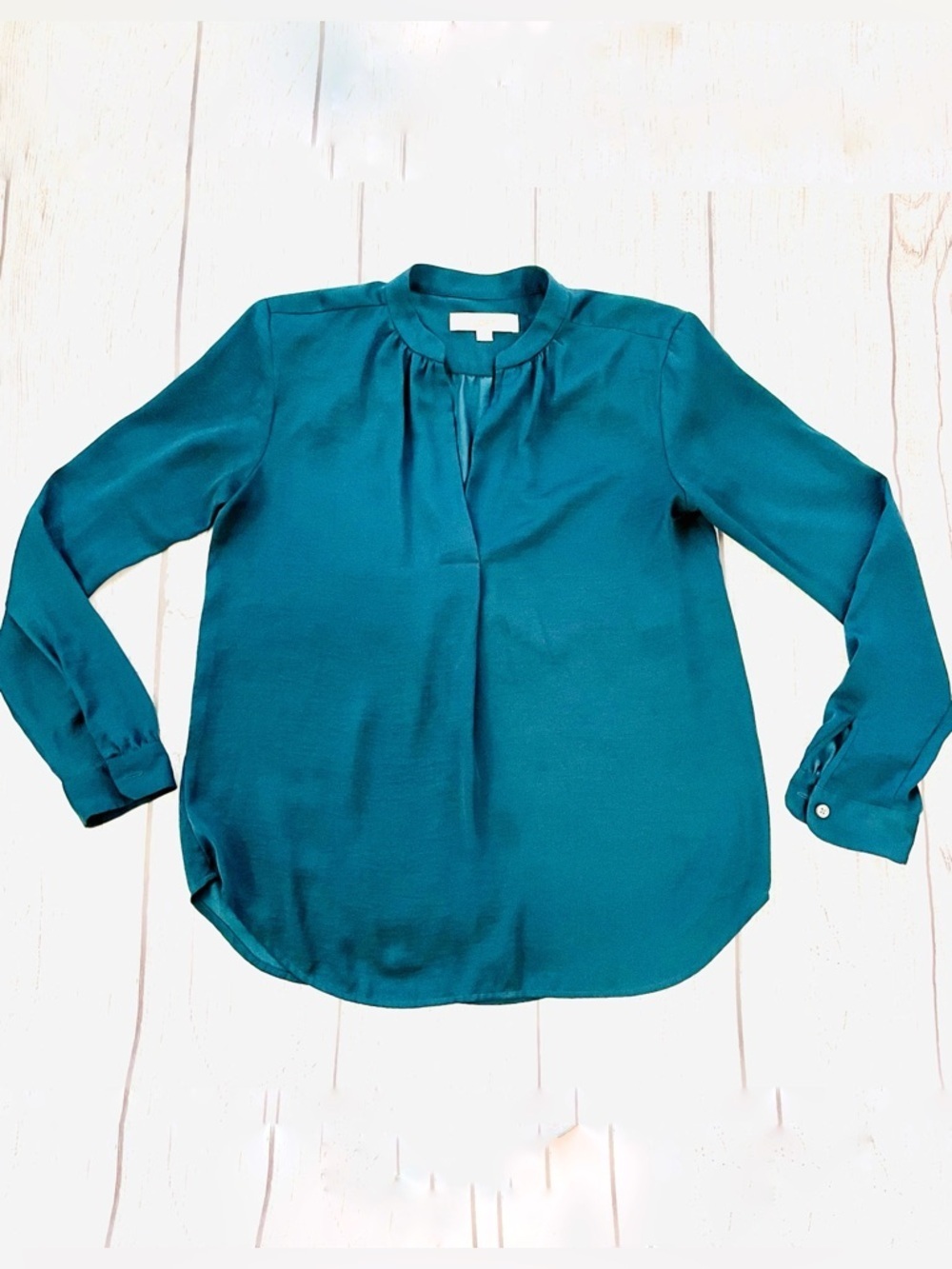 ANN TAYLOR LOFT Women’s Teal Blouse Long Sleeve Professional Top Size S
